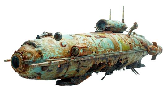 Deep sea exploration submarine isolated on clear transparent background