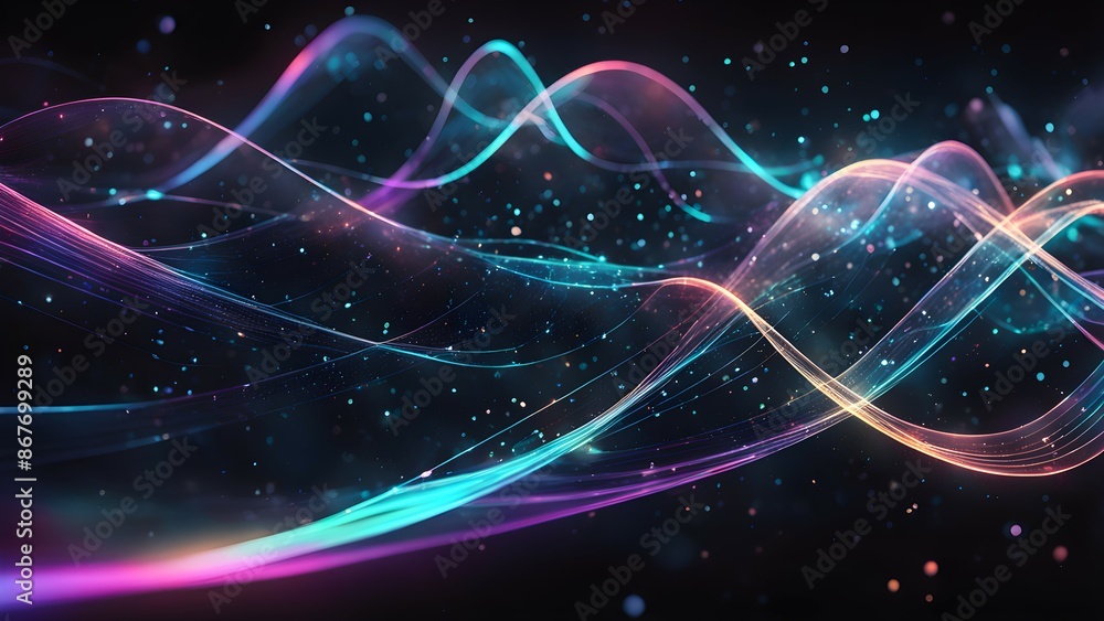 Poster a colorful wave of light is shown in the image