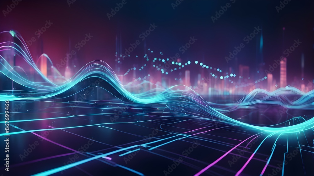 Poster a colorful wave of light is shown in the image