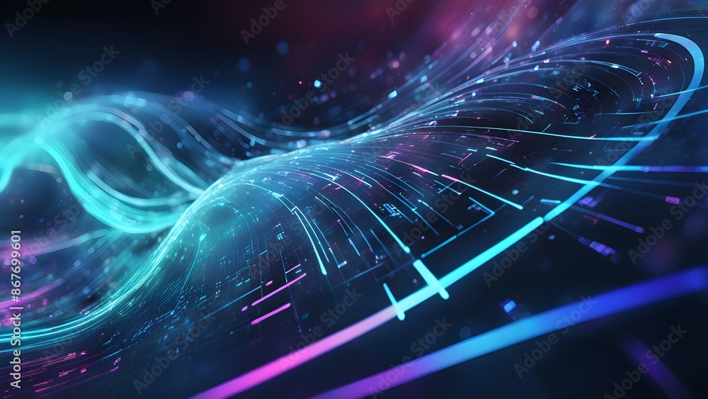 Poster a colorful wave of light is shown in the image