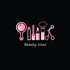 Creative Professional Trendy and Minimal Make Up Icons - Logo Design in Black, White and Pink Color, Logo in Editable Vector Format