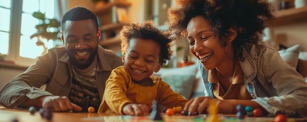 Obraz premium A family playing games together, their laughter filling the room.