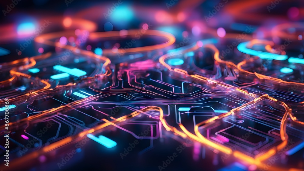 Aufkleber a computer generated image of a cityscape with a blue and pink background