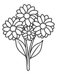 Bouquet of Zinnias in Line Art