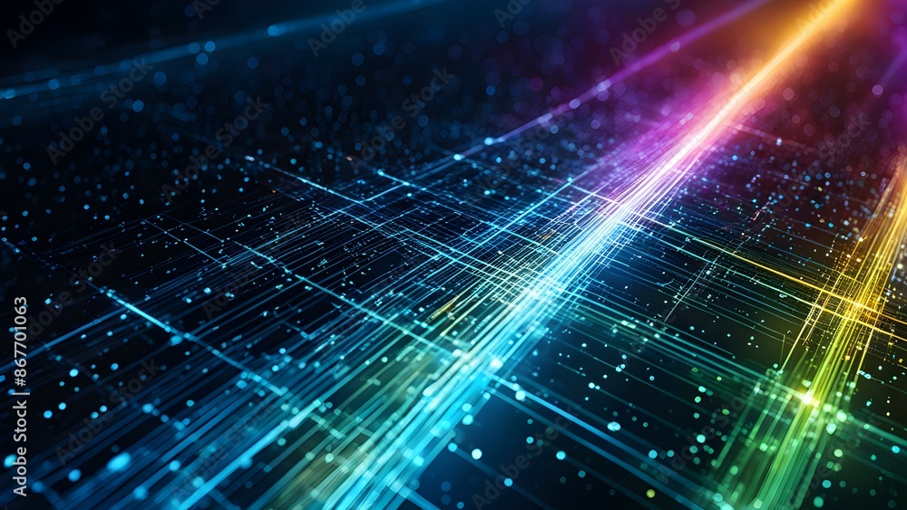 Poster a computer generated image of a cityscape with a blue and pink background