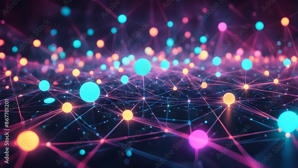 Poster a computer generated image of a cityscape with a blue and pink background