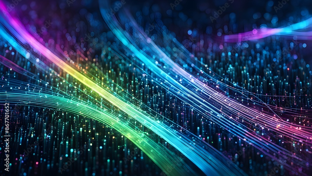 Poster a computer generated image of a cityscape with a blue and pink background