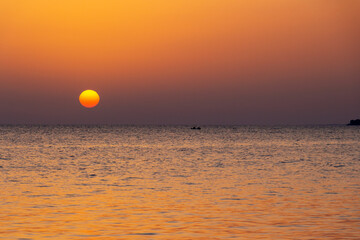 Mesmerizing sunset as seen from Nikiti Marina at Nikiti, Sithonia, Chalkidiki peninsula, Central Macedonia, Northern Greece, Aegean Sea coast