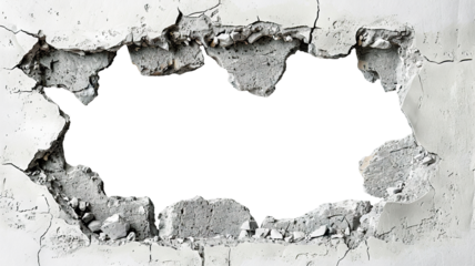 Hole in concrete wall with rough edges, cut out