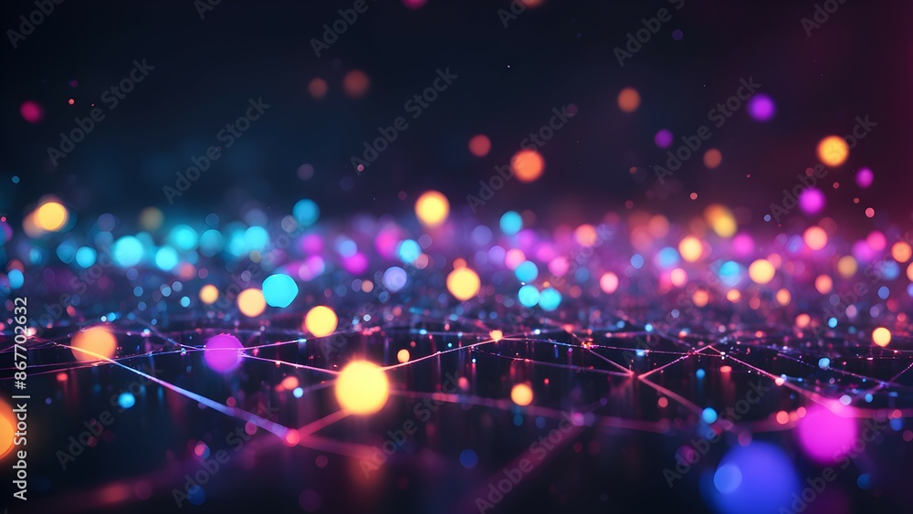 Poster a computer generated image of a cityscape with a blue and pink background