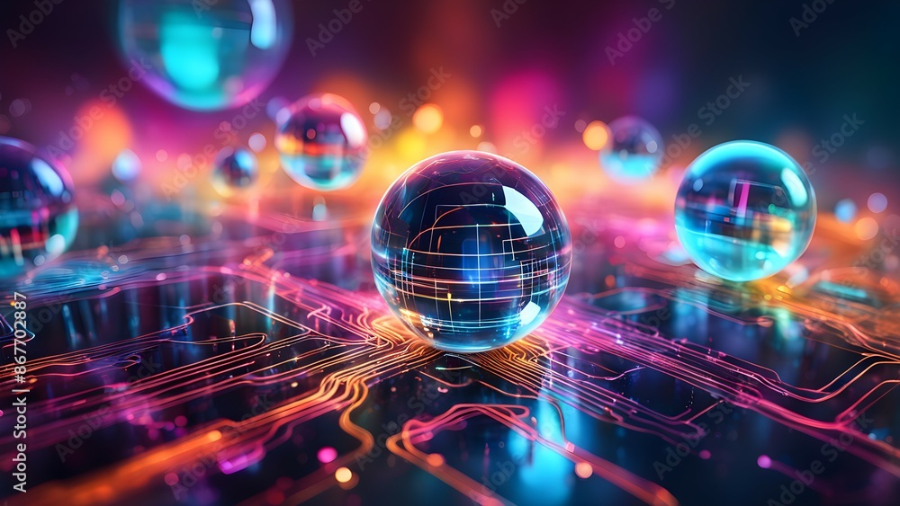 Poster a computer generated image of a cityscape with a blue and pink background