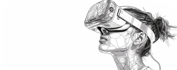 Fototapeta premium A line art drawing of a virtual reality headset transporting users to a different world, immersing them in a simulated environment.