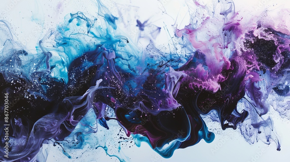 Wall mural Abstract art, multi coloured fusion of ink, purple, blue, black, melting6d8c