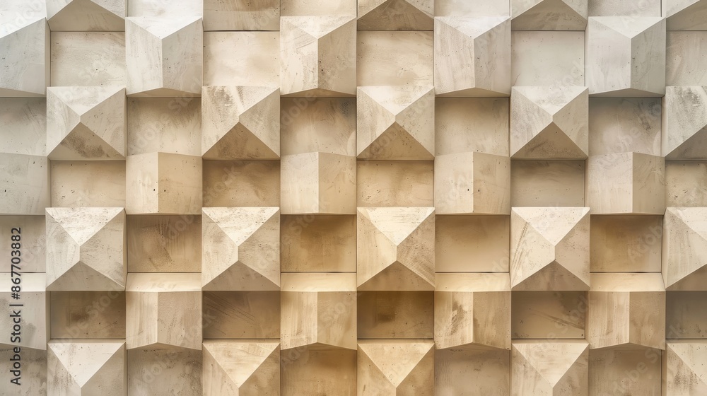 Poster an intricate geometric pattern of cubes in shades of beige displayed from a carefully chosen angle a