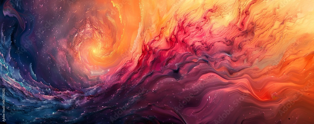 Poster a swirl of vibrant colors blending together, creating a mesmerizing pattern.