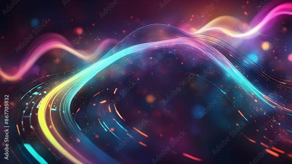 Poster a colorful, abstract image with a rainbow-like pattern