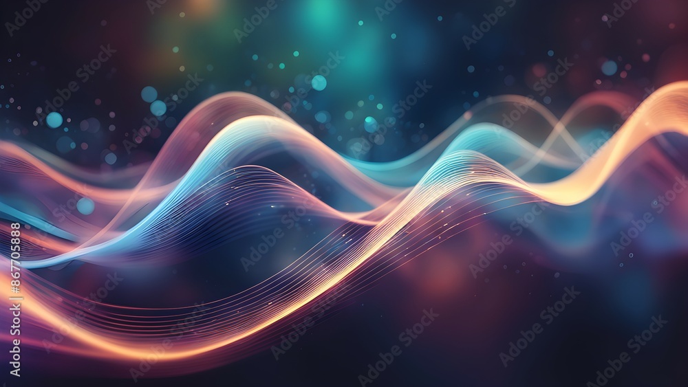 Poster a colorful, abstract image with a rainbow-like pattern
