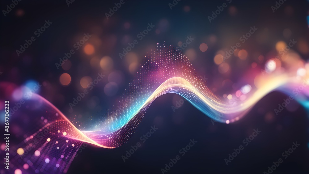 Poster a colorful, abstract image with a rainbow-like pattern