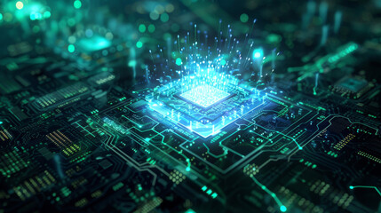 quantum computing background featuring a glowing quantum chips