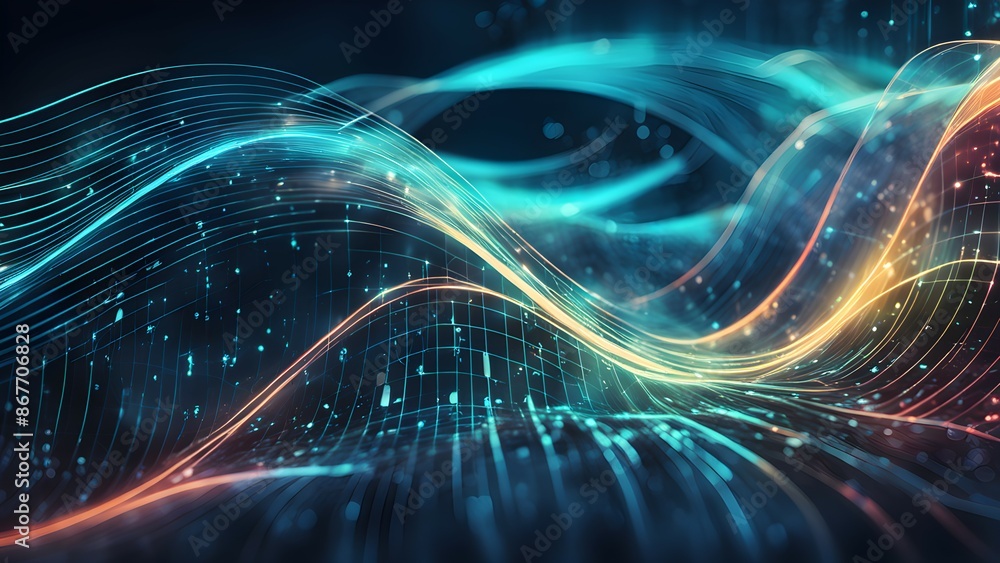 Poster a colorful, abstract image with a rainbow-like pattern