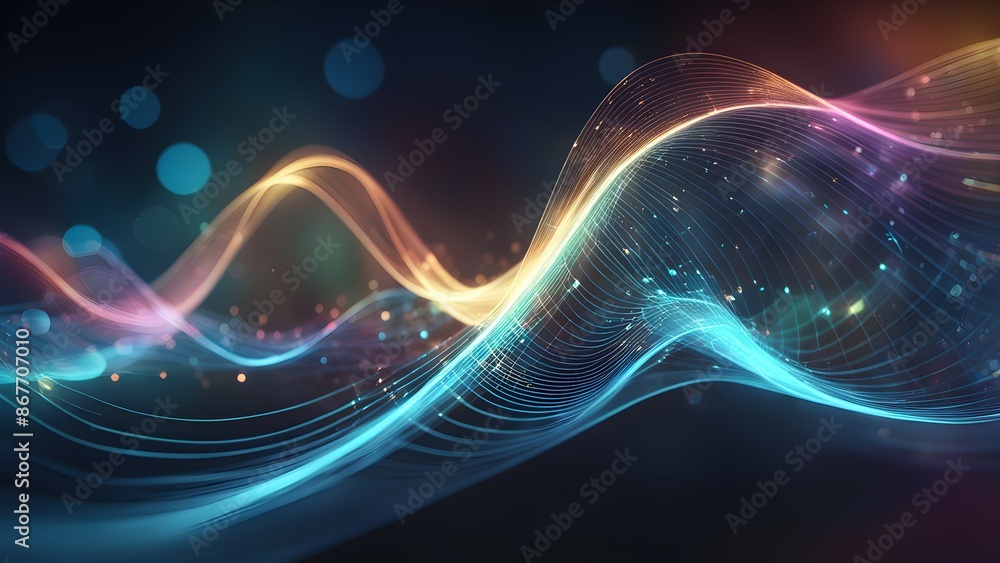 Poster a colorful, abstract image with a rainbow-like pattern