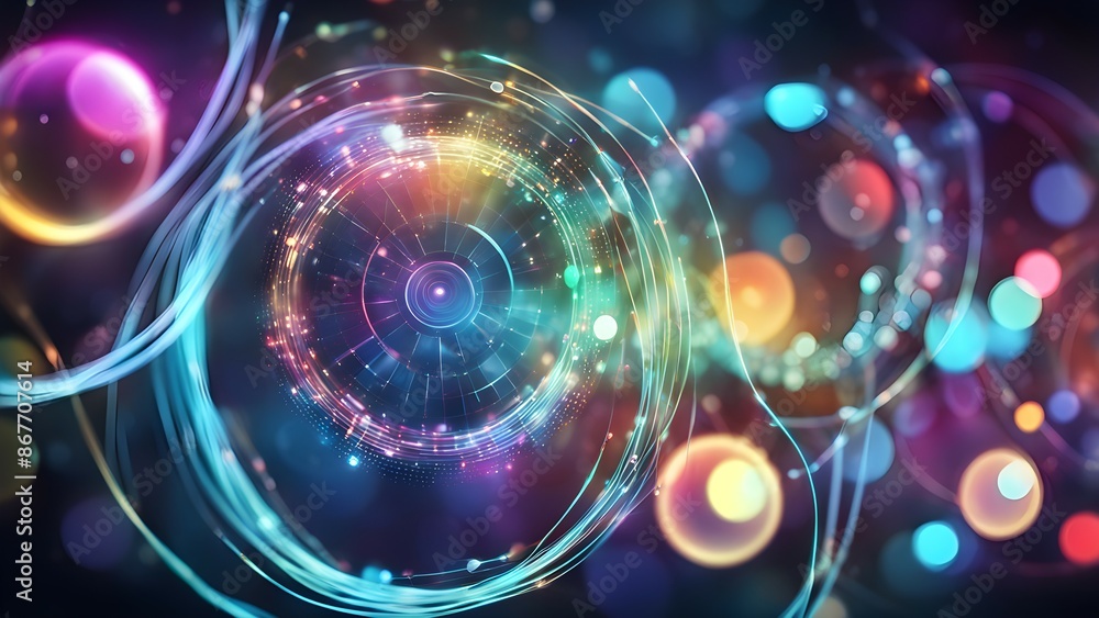 Poster a colorful, abstract image with a rainbow-like pattern