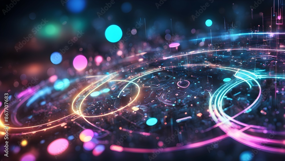 Poster a colorful, abstract image with a rainbow-like pattern