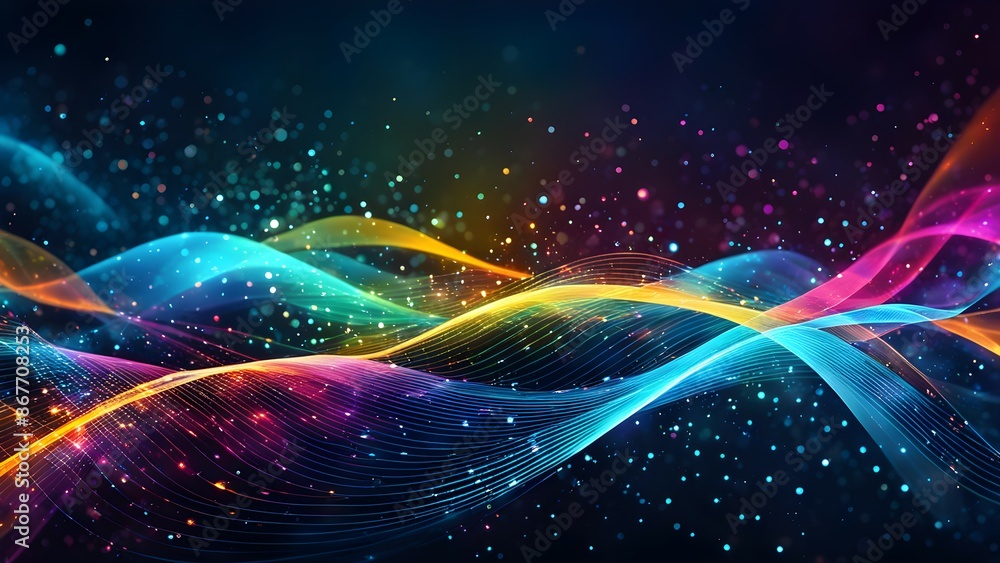 Poster a colorful, abstract image with a rainbow-like pattern