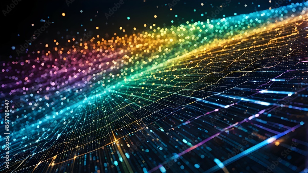 Poster a colorful, abstract image with a rainbow-like pattern