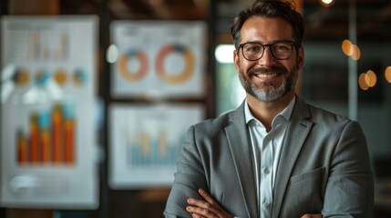 Fototapeta premium Businessman Delivering Presentation with charts and graphs