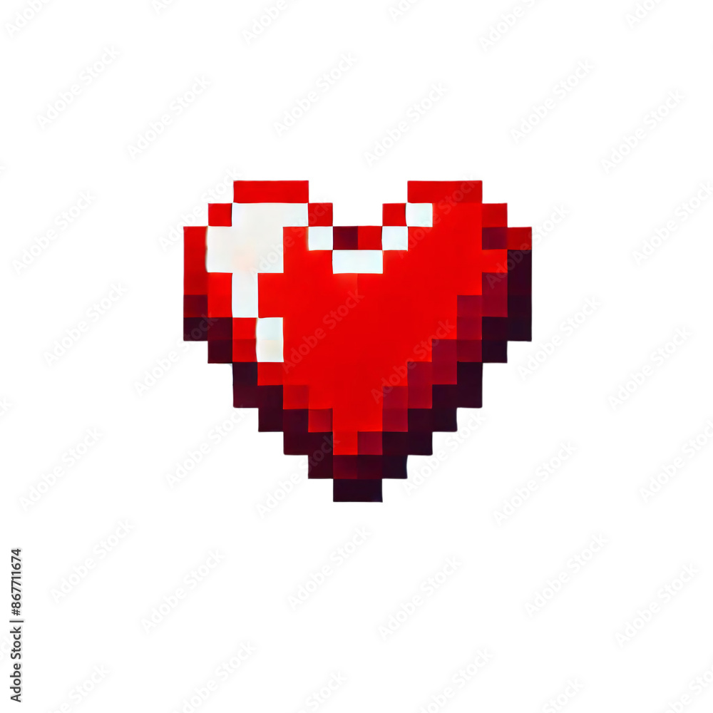 Poster a red pixelated heart on a transparent background. the heart is designed in a classic 8-bit style, w