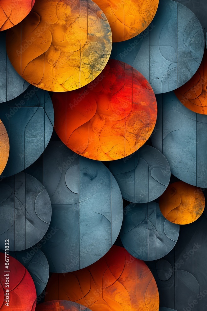 Wall mural Textured circular patterns in warm and cool tones create an appealing wallpaper or background