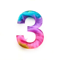 The top view photo shows the number three, which is made of multi-colored fur. A bright and stylish accent for the project.