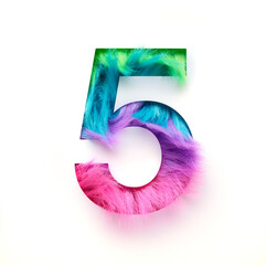 The top view photo shows the number five, which is made of multi-colored fur. A bright and stylish accent for the project.