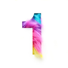 The top view photo shows the number one, which is made of multi-colored fur. A bright and stylish...
