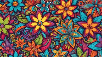 Fototapeta premium A colorful flowery background with a variety of flowers in different colors