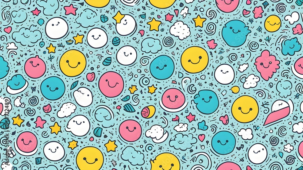 Poster a colorful pattern of smiling faces and stars