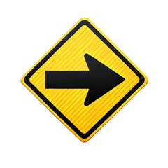 A traffic sign featuring a yellow diamond-shaped background with a black border and a black arrow making a sharp right turn, on a transparent background