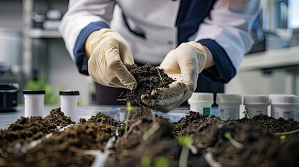 A scientist analyzing soil samples in a lab, contributing to research on sustainable agriculture practices