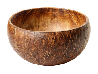 Rustic Coconut Shell Bowl. Handcrafted Coconut Shell Bowl With A Natural Finish, Perfect For Serving Or Decoration. Isolated on transparent background, png.