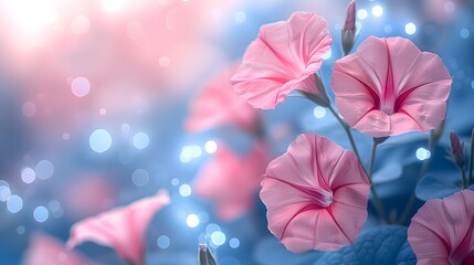 Obraz premium Pastel pink and light blue colored flowers background, close-up of beautiful flowers pastel color, delicate and romantic floral background.