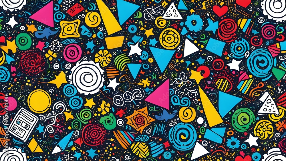Poster a colorful and abstract design with many shapes and stars