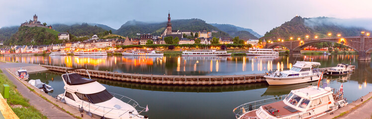 View of Cochem town and Reichsburg Castle along the Moselle River, Germany