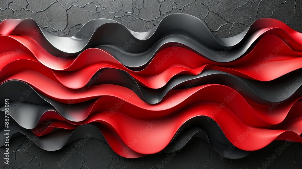 Poster Striking red and black waves on a textured grey backdrop create a bold and abstract wallpaper or background image