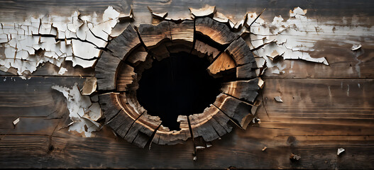 Fototapeta premium Hole breaking through wooden wall, cut out 