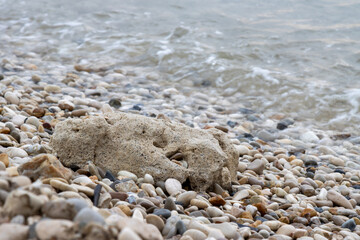 Bigger stone and pebbles on the coast, Acharavi, Corfu, Greece