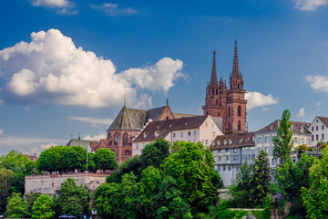 Basel city with a large church and a castle