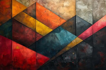 A creative artwork demonstrating flow with primitive shapes like squares and triangles, arranged in an organic and spontaneous manner. The design explores the concept of motion and rhythm through