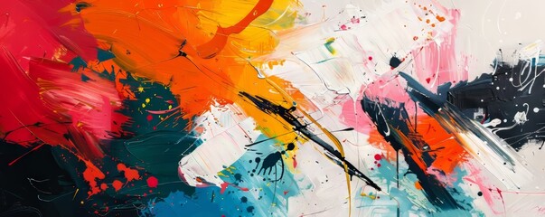 An abstract expressionist painting with bold colors and energetic brushstrokes.