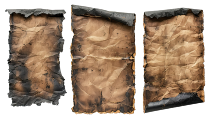 Set of burnt and crumpled paper sheets, cut out